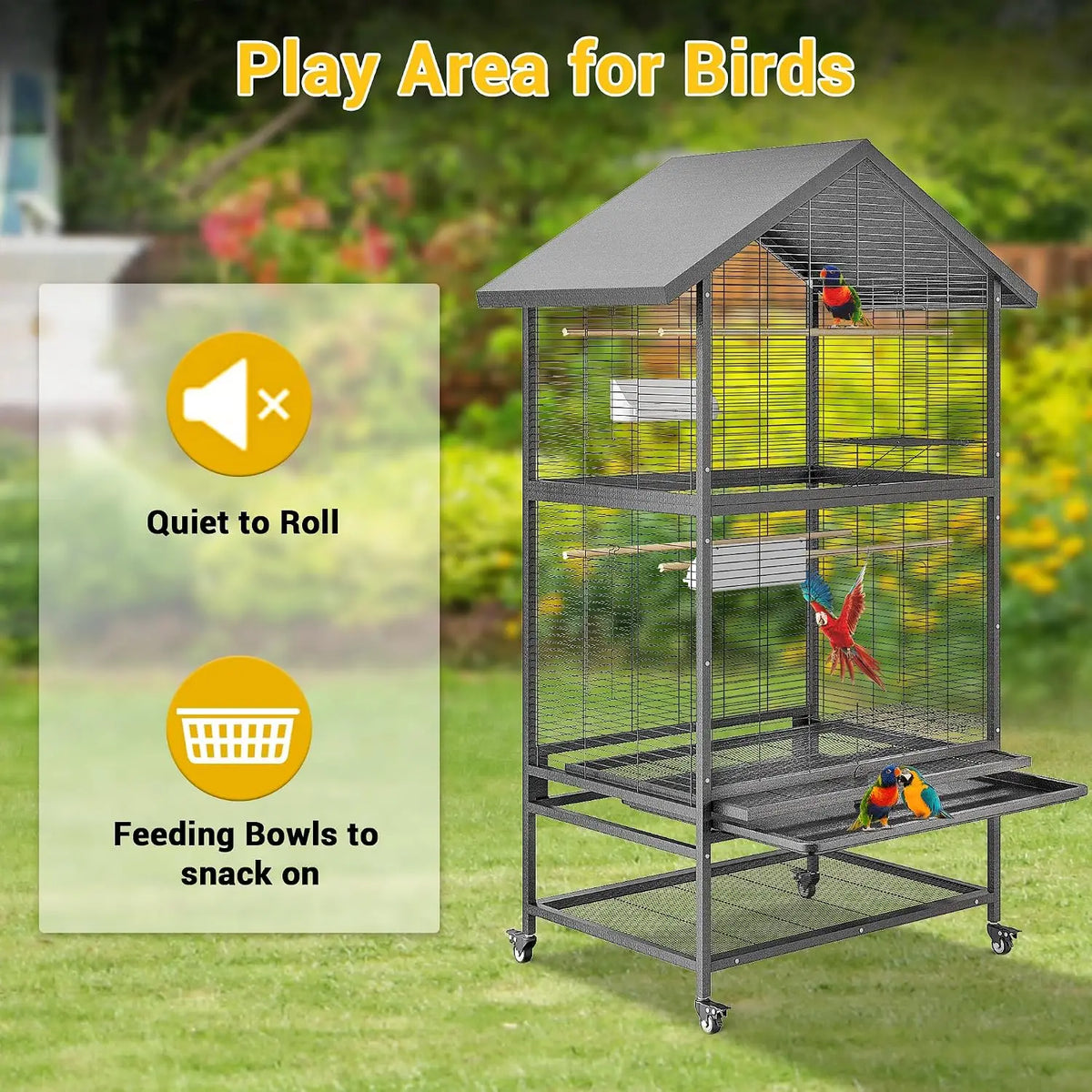 Large Wrought Iron Bird Cage With Rolling Stand For Parrots