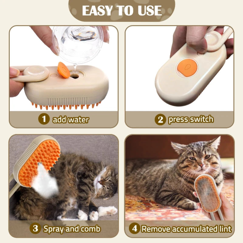 Electric Pet Steam Brush For Cats And Dogs Hair Removal