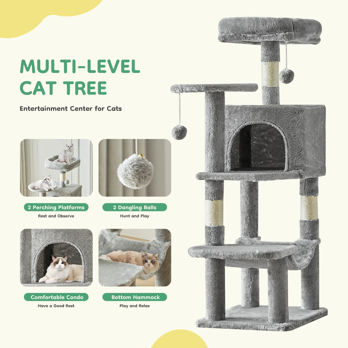 JHK Multi Tier Cat Tree With Natural Sisal Scratching Posts