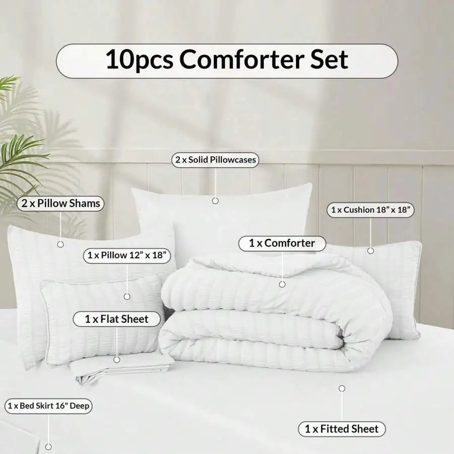 Cotton Seersucker Comforter Set With Sheets And Pillowcases