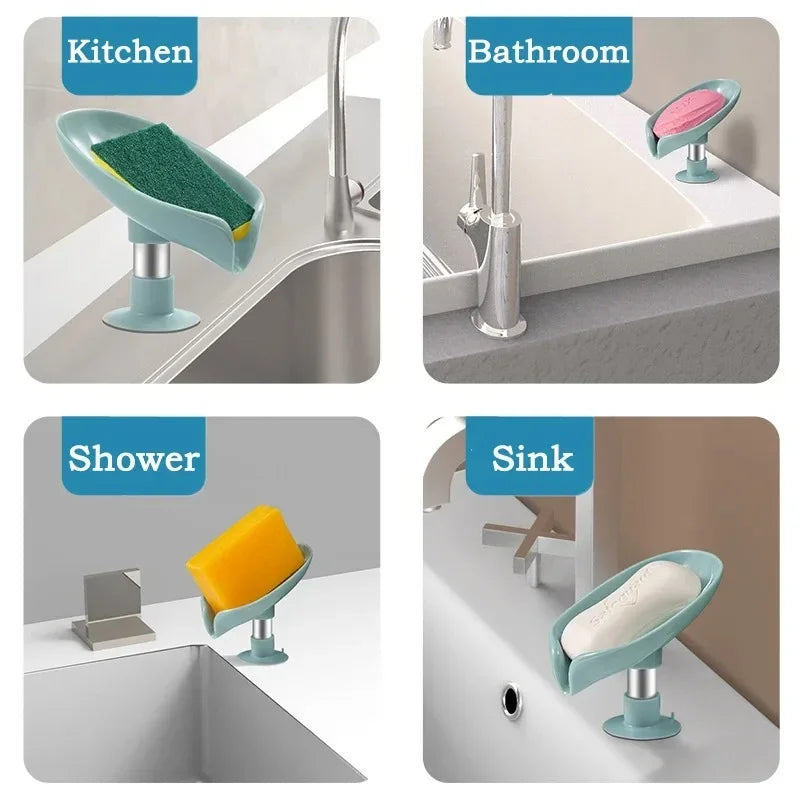 Leaf Shape Self Draining Soap Holder Tray For Shower Sink