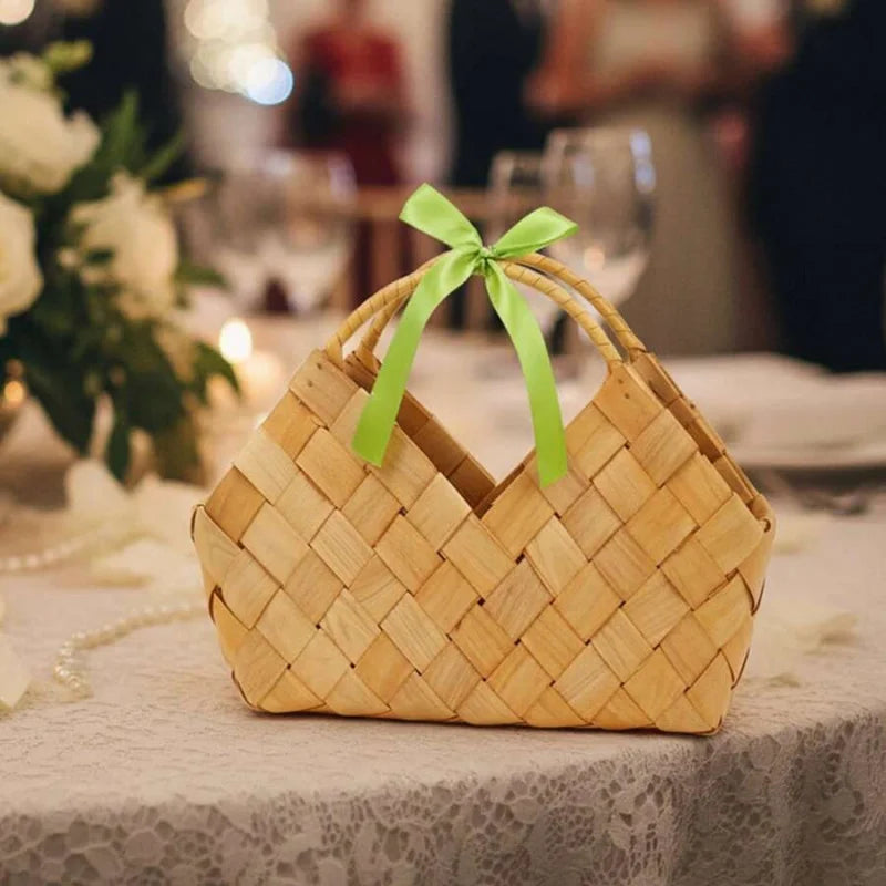 Decorative Bamboo Woven Basket With Handles For Dried Flowers