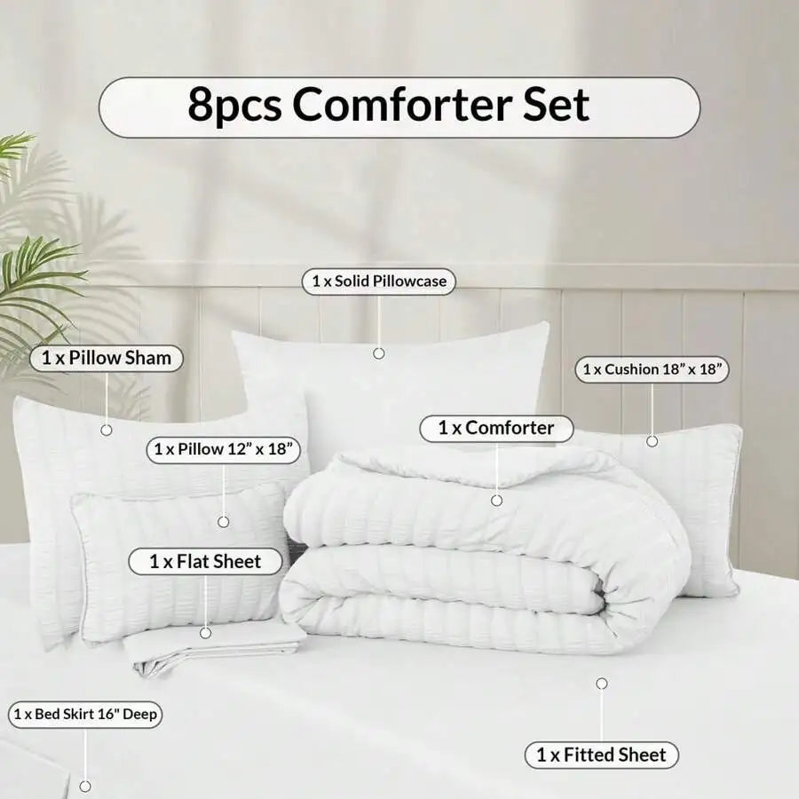 Cotton Seersucker Comforter Set With Sheets And Pillowcases