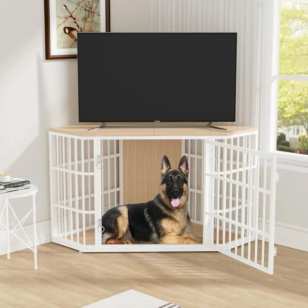 Wooden Dog Crate Furniture With Lockable Ventilated Kennel Design