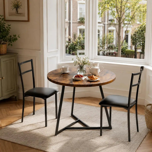 Modern Round Dining Table Set With Two Upholstered Chairs