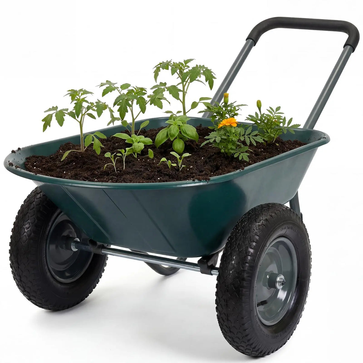 HiMISS Dual Wheel Wheelbarrow With Dump Bed 600 LB Capacity