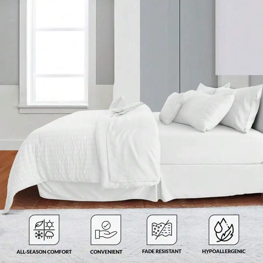 Cotton Seersucker Comforter Set With Sheets And Pillowcases