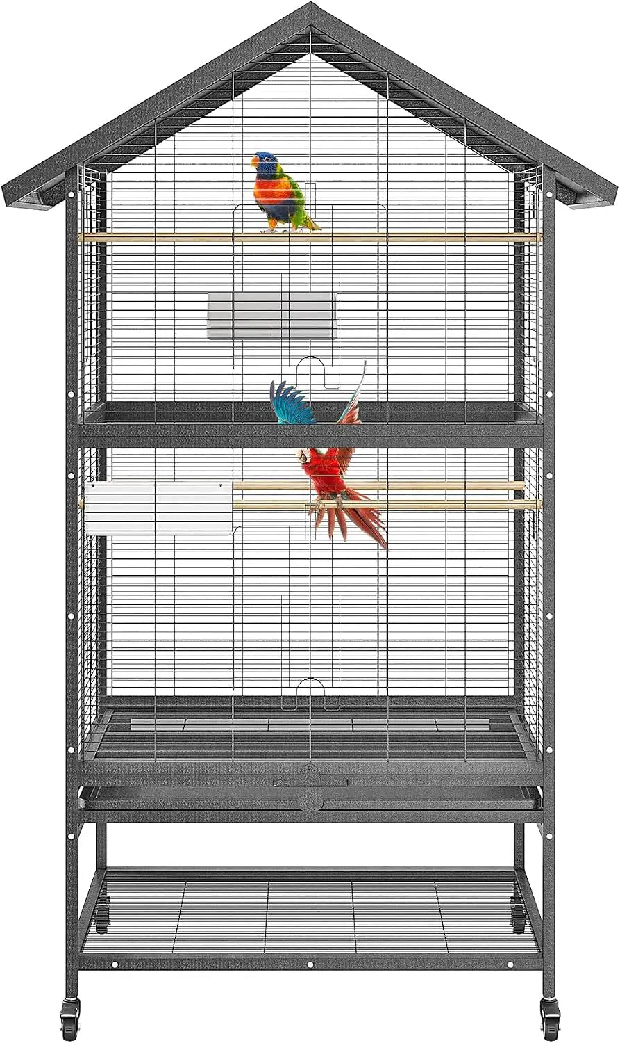 Large Wrought Iron Bird Cage With Rolling Stand For Parrots