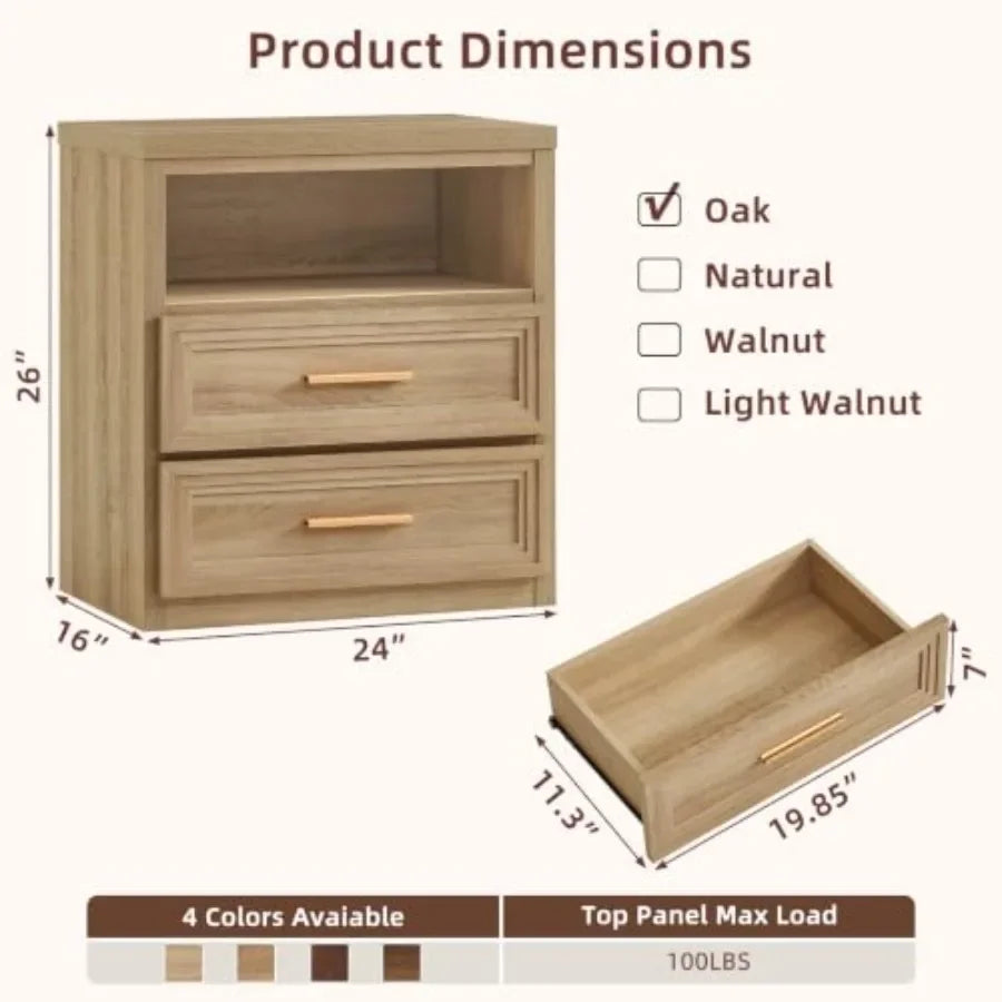 24'' Wide Farmhouse Night Stand with 2 Drawers Set of 2