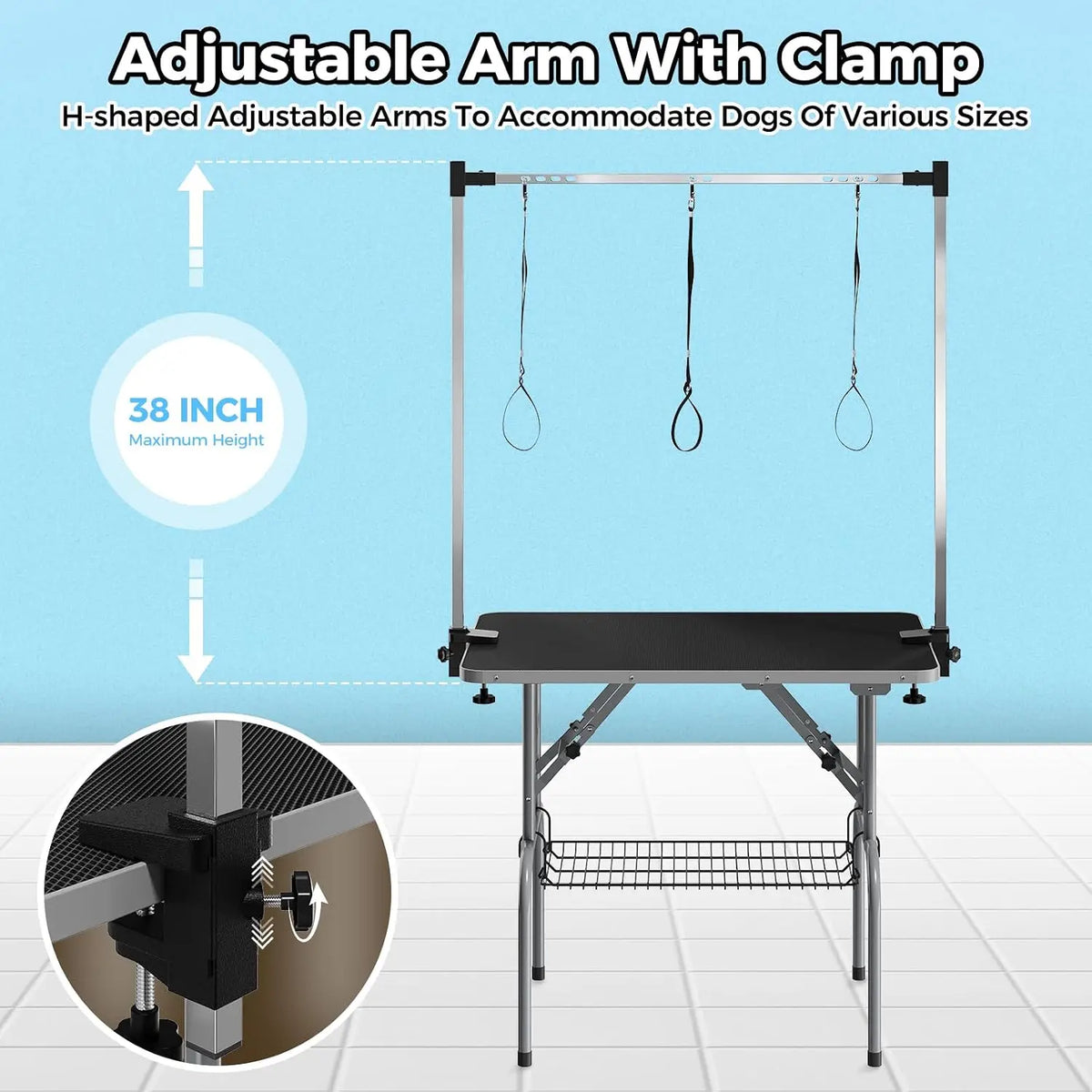 Garvee Portable Dog Grooming Table With Adjustable H Arm