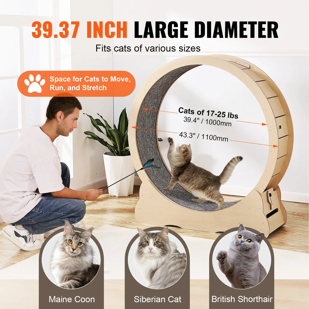 SucceBuy Wooden Cat Exercise Wheel For Indoor Running