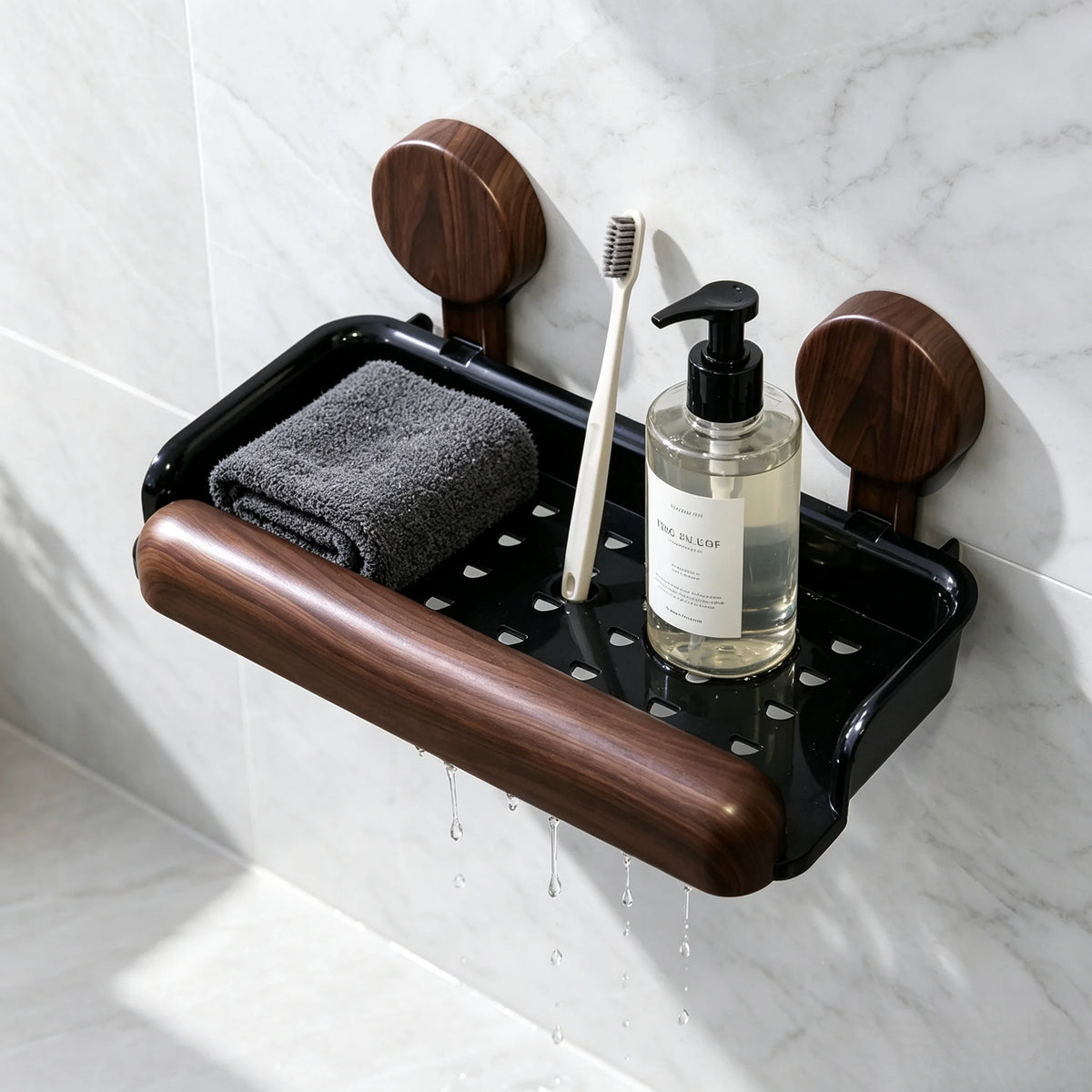 No Drill Suction Cup Shower Shelf Waterproof Drainage Organizer
