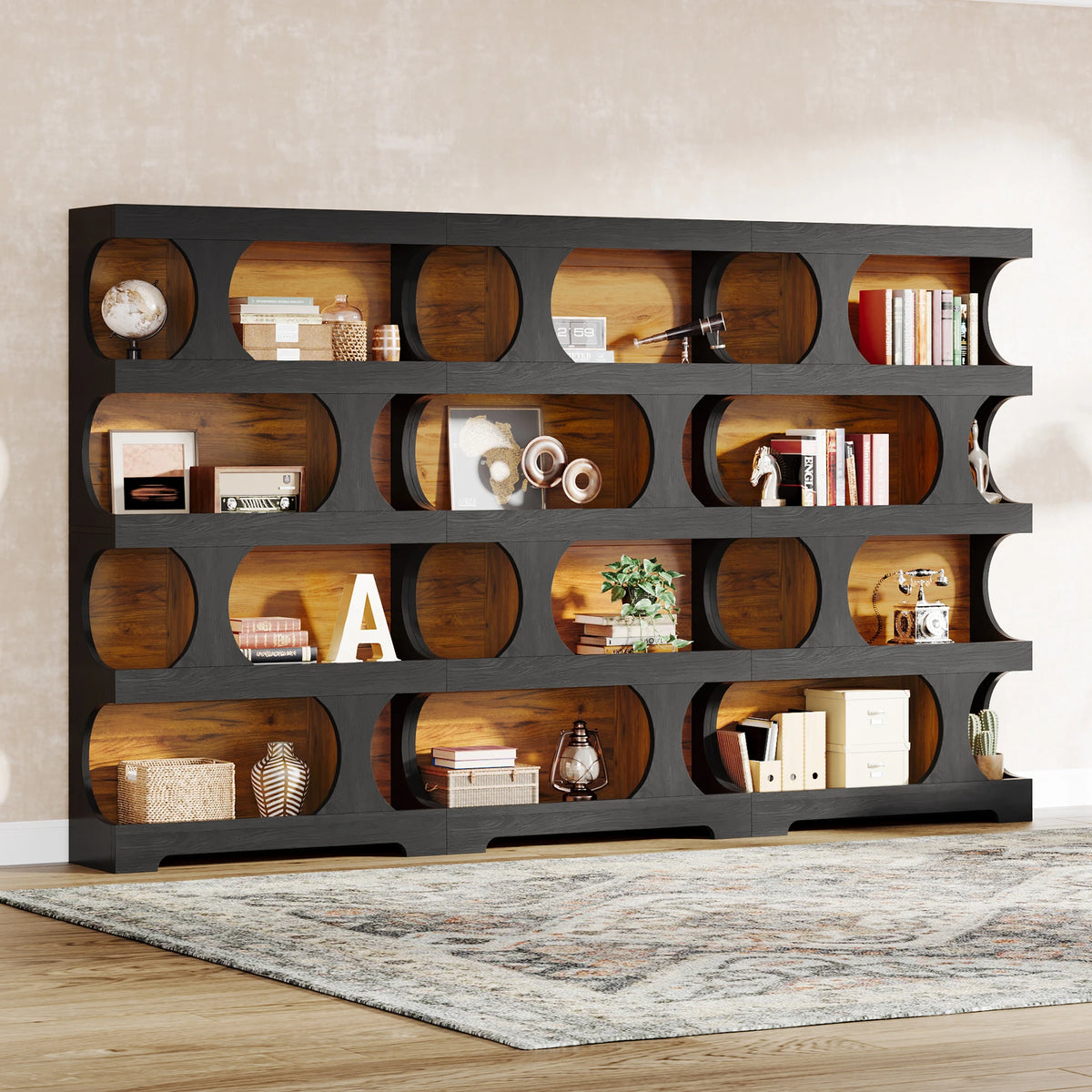 Tribesigns Four Tier Wooden Bookcase With Decorative Storage Shelves