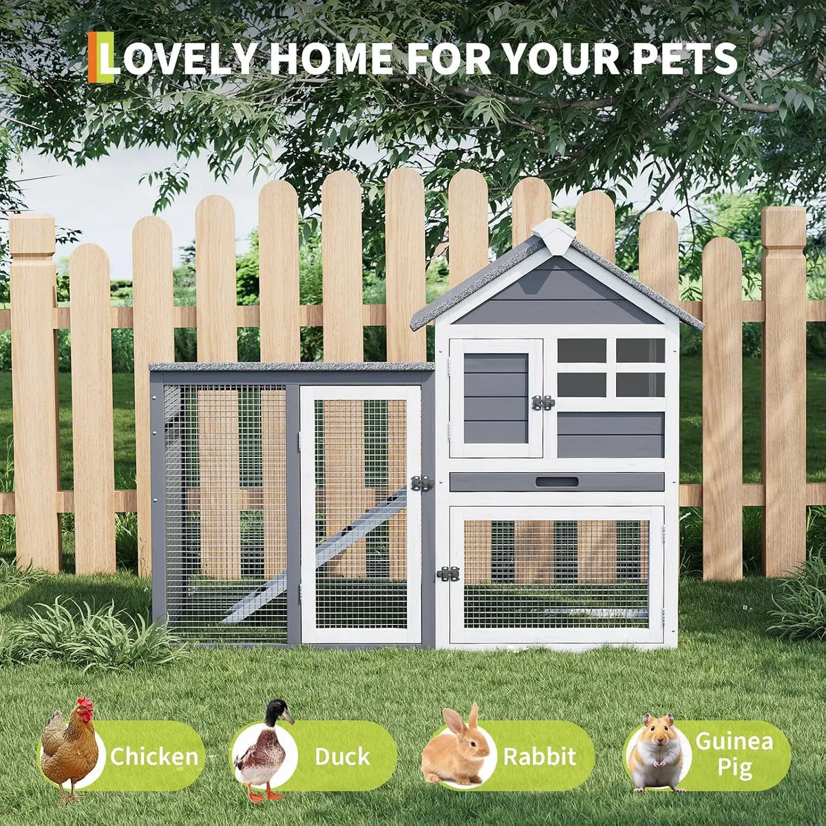 Garvee Two Story Wooden Rabbit Hutch With Pull Out Tray