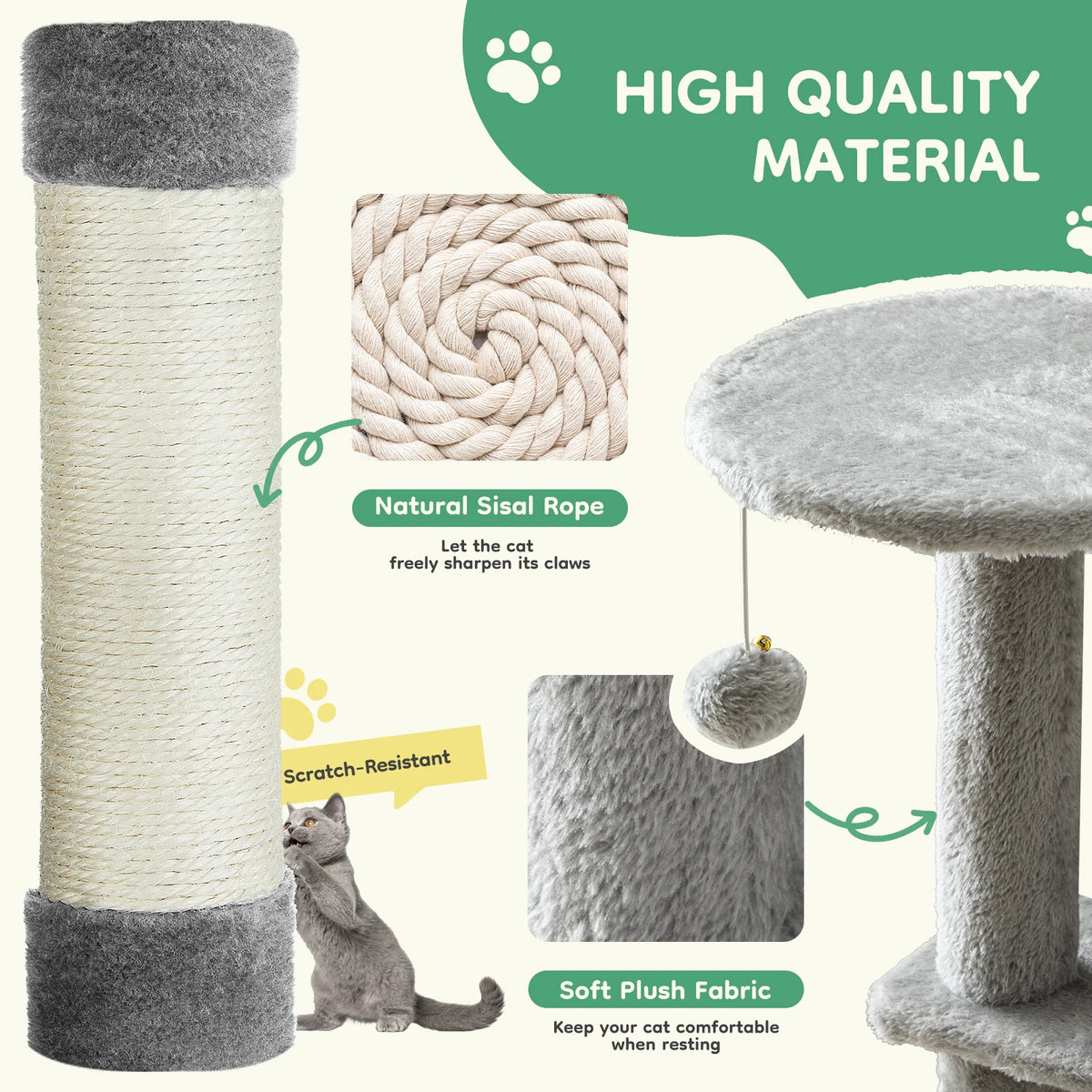 JHK Multi Tier Cat Tree With Natural Sisal Scratching Posts
