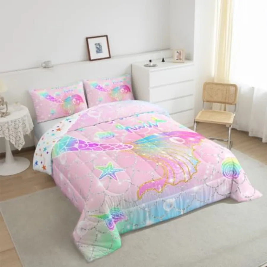 Reversible Starfish Pattern Jacquard Twill Comforter Set With Pillows