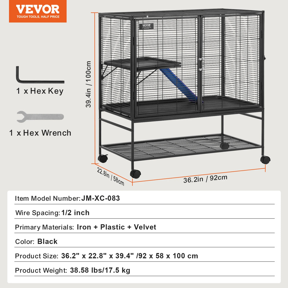 SucceBuy Rolling Metal Small Animal Cage With Removable Trays