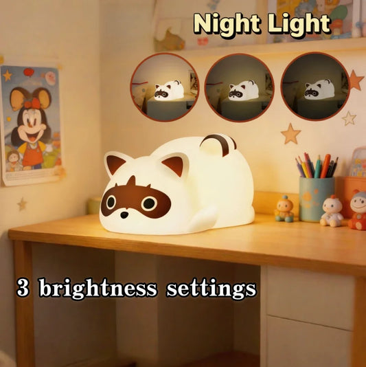 Portable Silicone Raccoon Rechargeable Night Lamp With Three Dimmable Modes