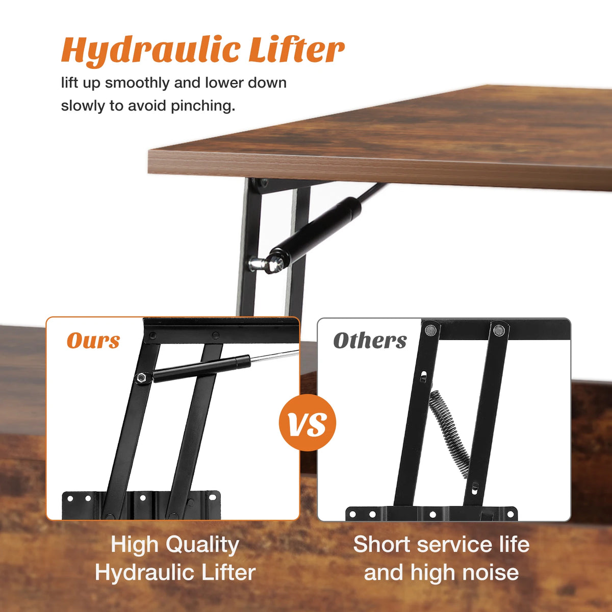 MCQ Lift Top Wooden Coffee Table With Adjustable Storage Shelf