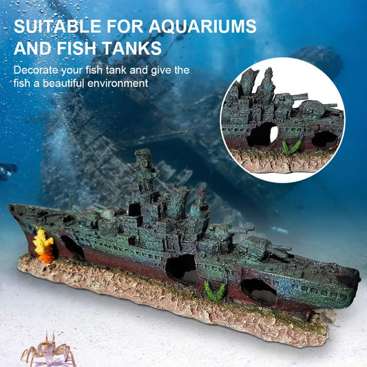 Aquarium Creative Warship Wreckage Wear Resist Warship Handicrafts Shipwreck Decorations for Fish Tank Cave Decor Accessories