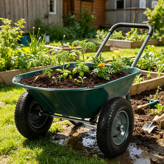 HiMISS Dual Wheel Wheelbarrow With Dump Bed 600 LB Capacity