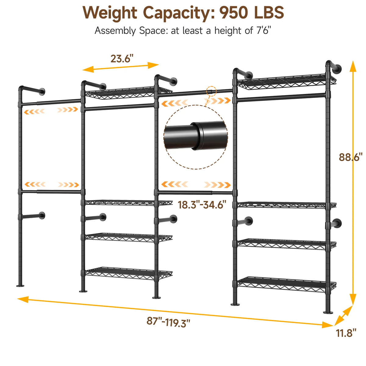 ONBRILL Wall Mounted Industrial Pipe Clothes Rack System