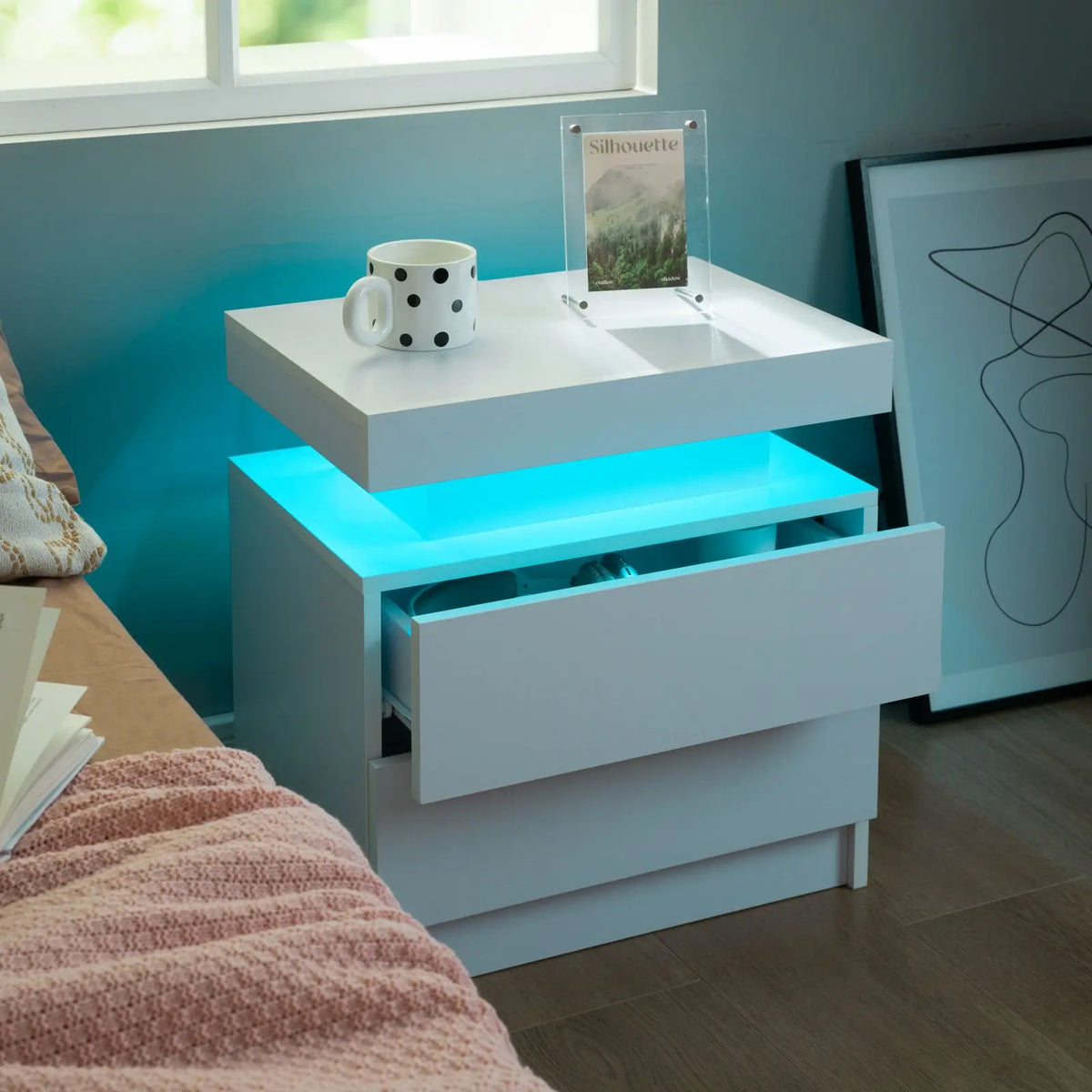 Cubehom LED Nightstand Set With Two Drawers and Bedside Lighting