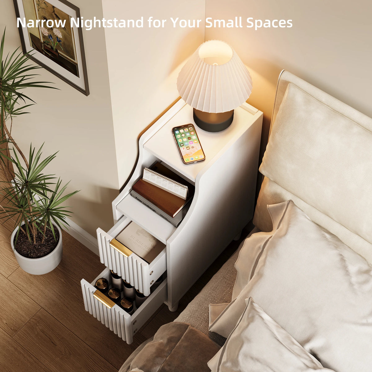 UGTOO Modern Two Drawer Bedside End Table for Bedroom