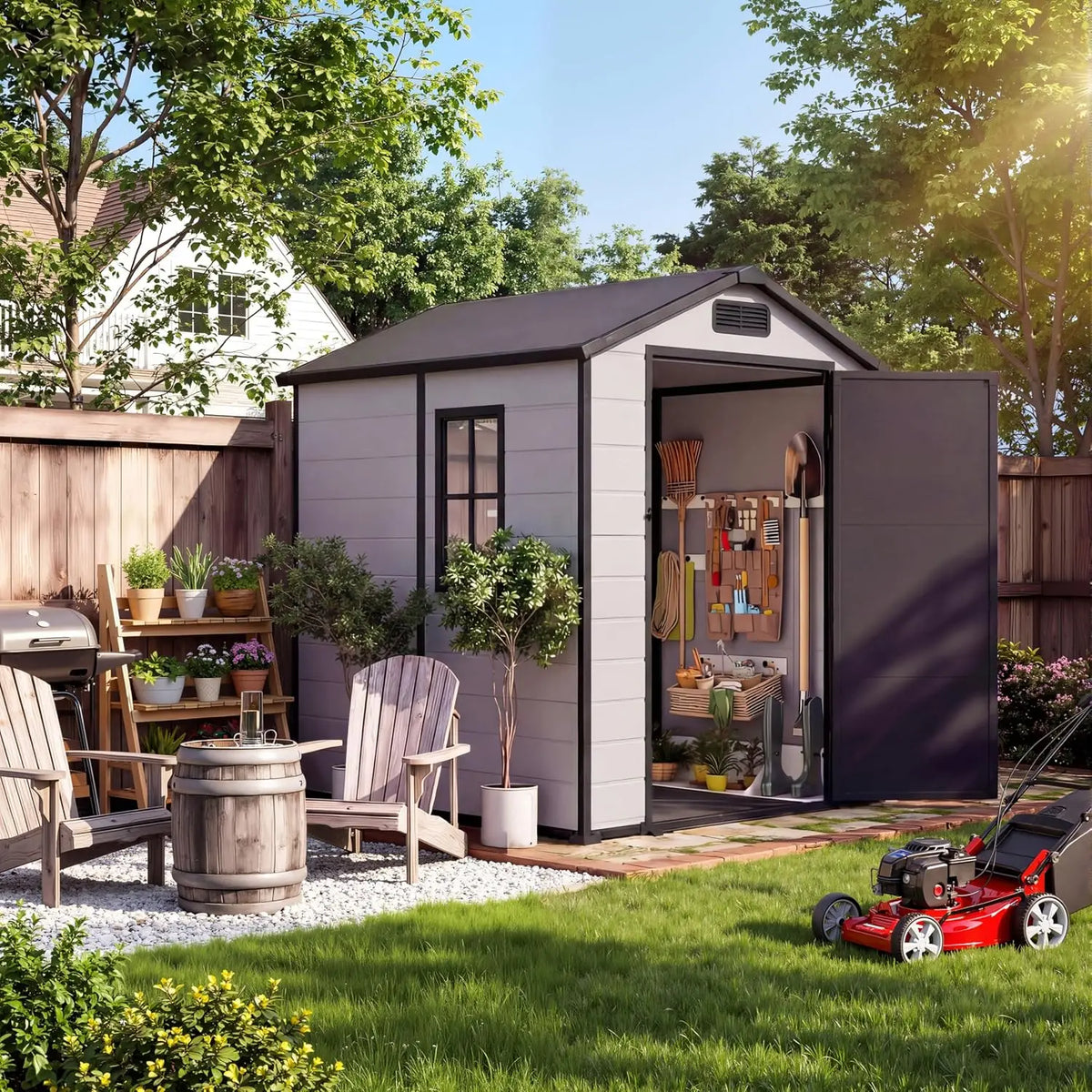 Outdoor Metal Storage Shed With Lockable Door And Gable Roof