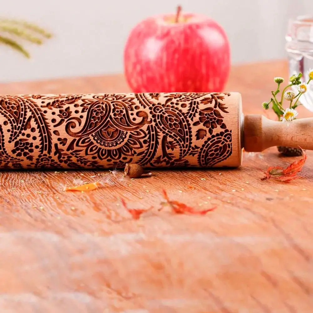 Wooden Sunflower Embossed Rolling Pin For Baking And Pastry