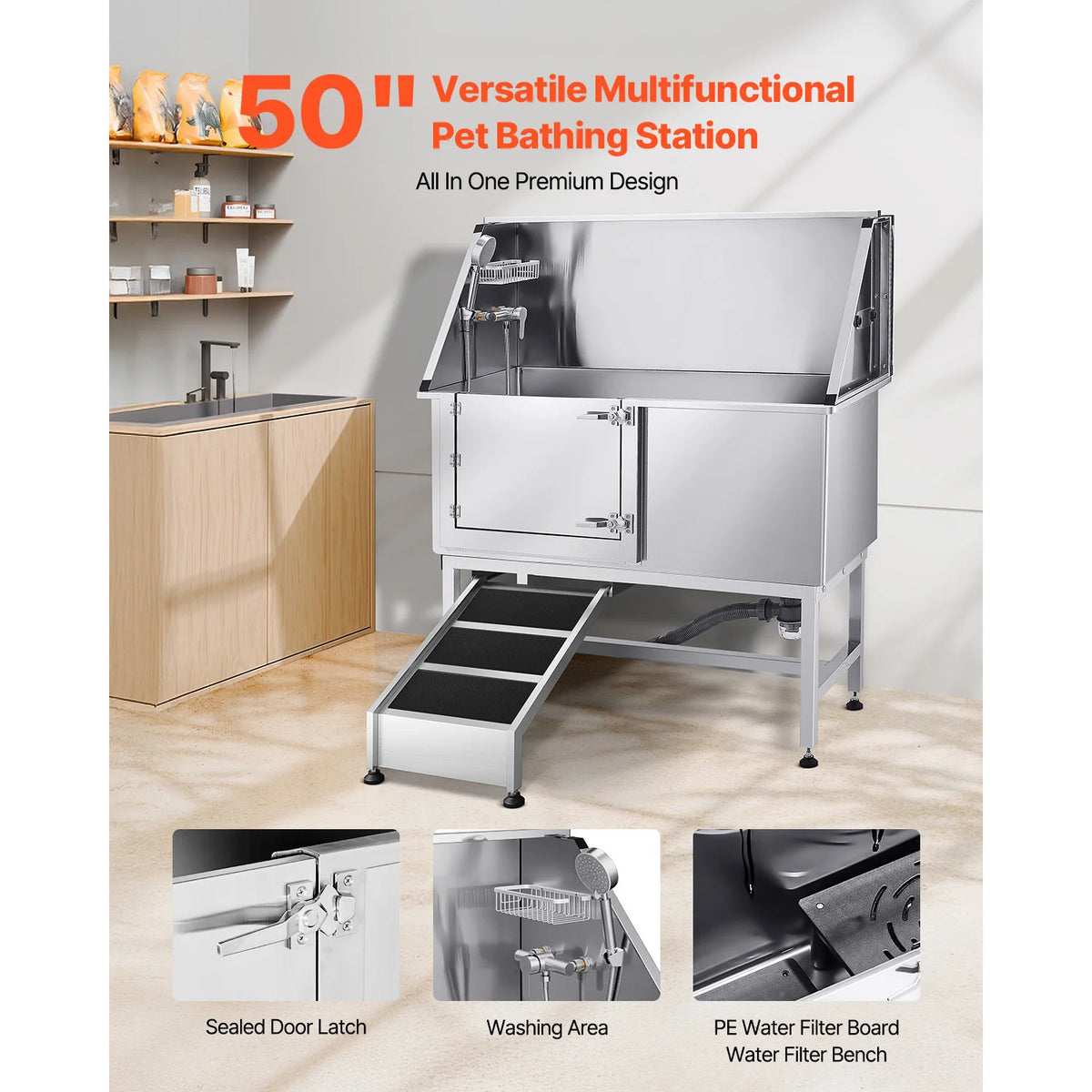 SucceBuy Stainless Steel Pet Grooming Tub With Faucet And Showerhead