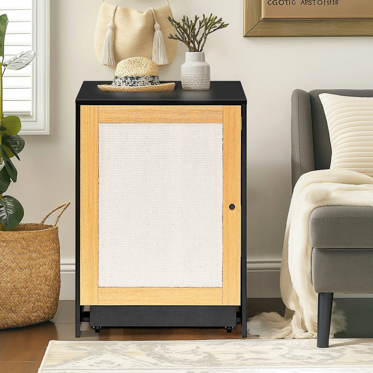 Hidden Cat Litter Box Enclosure Cabinet With Sisal Scratching Door
