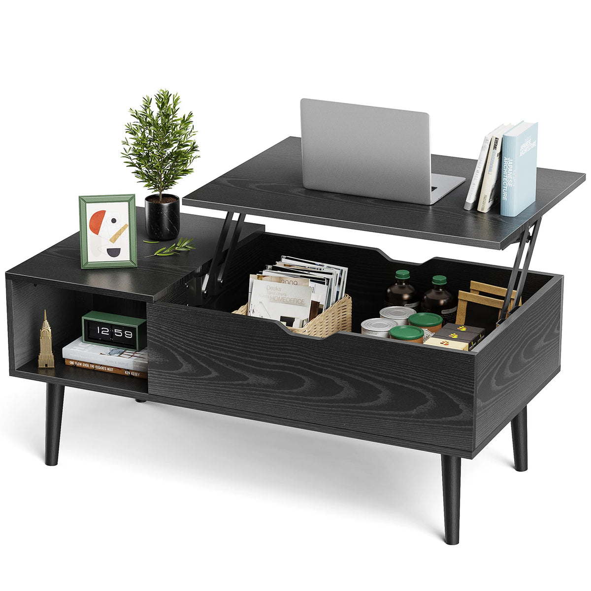 MCQ Lift Top Wooden Coffee Table With Adjustable Storage Shelf
