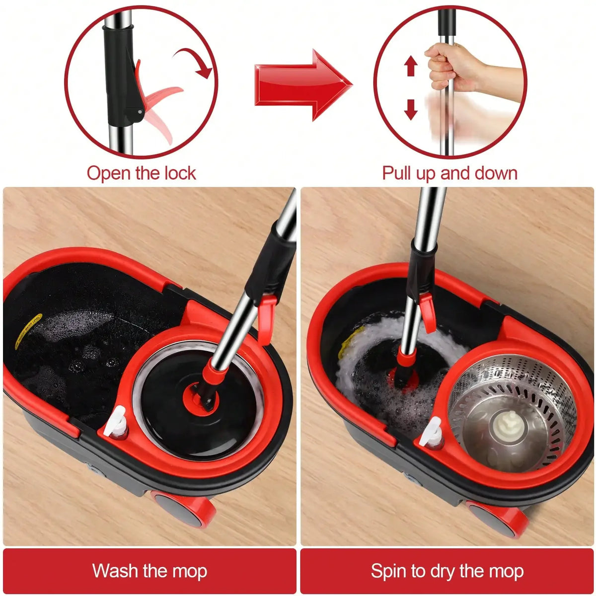 AEDG Heavy Duty Spin Mop Set With Three Microfiber Replacement Heads