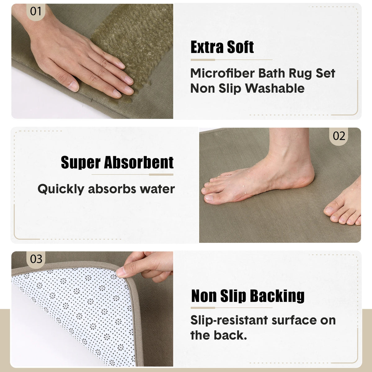 Microfiber Bath Rug Set With Non Slip Backing For Bathroom