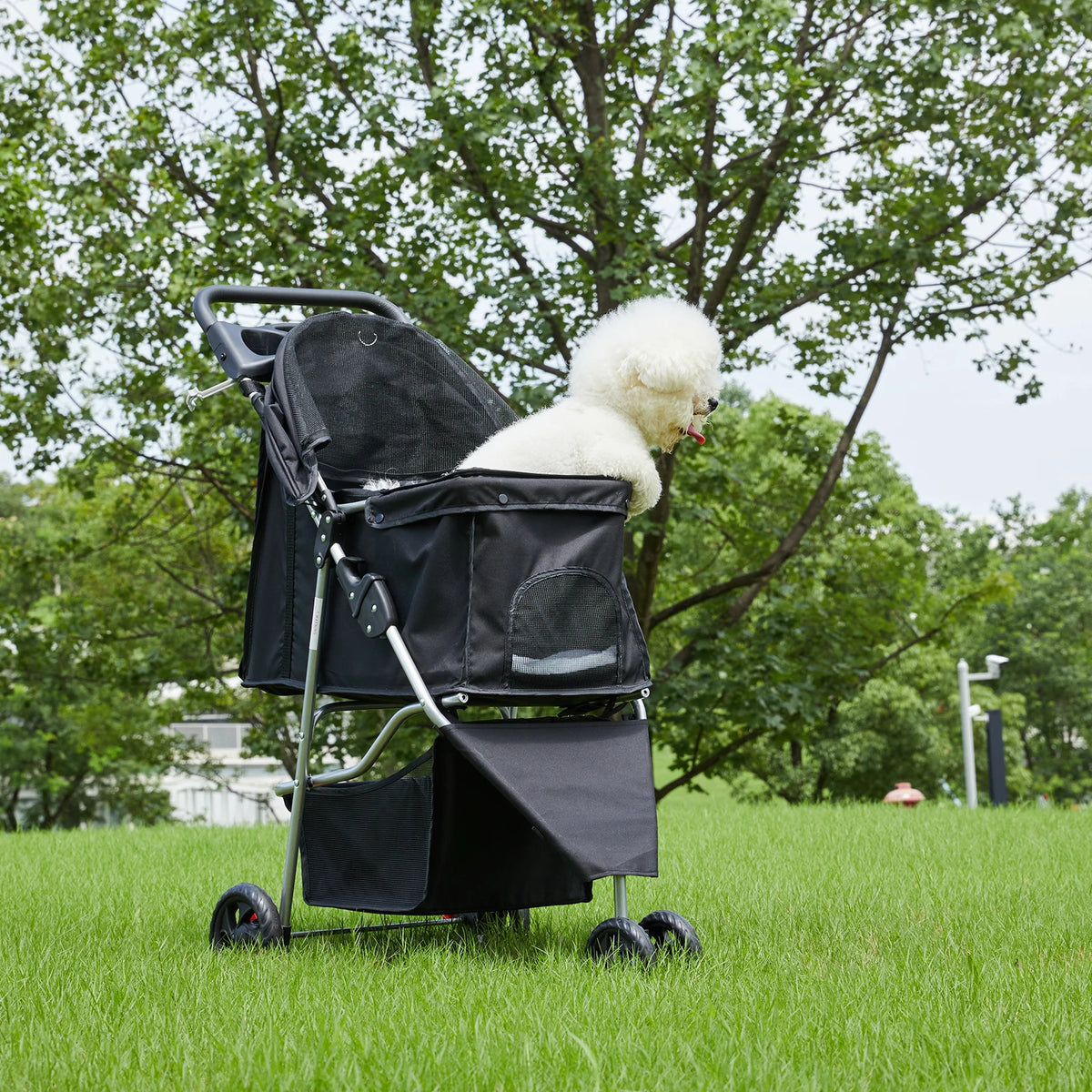 JHK Foldable Pet Stroller With Mesh Windows And Storage Basket
