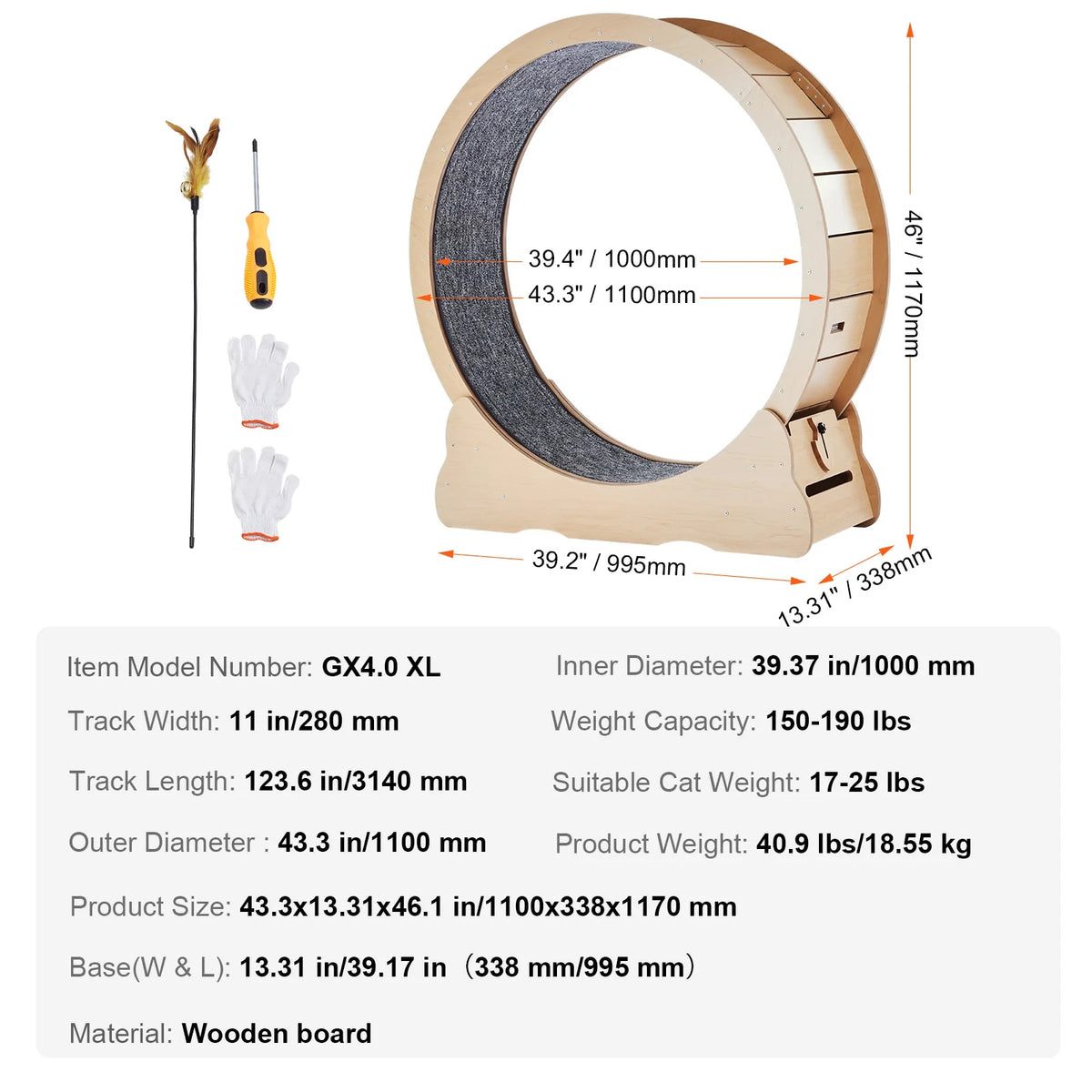 SucceBuy Wooden Cat Exercise Wheel For Indoor Running