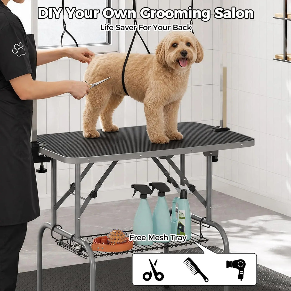 Garvee Portable Dog Grooming Table With Adjustable H Arm