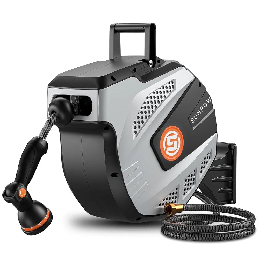 Sunpow Wall Mount Garden Hose Reel With Auto Rewind Nozzle