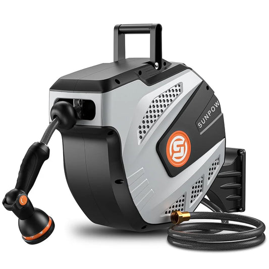 Sunpow Wall Mount Garden Hose Reel With Auto Rewind Nozzle