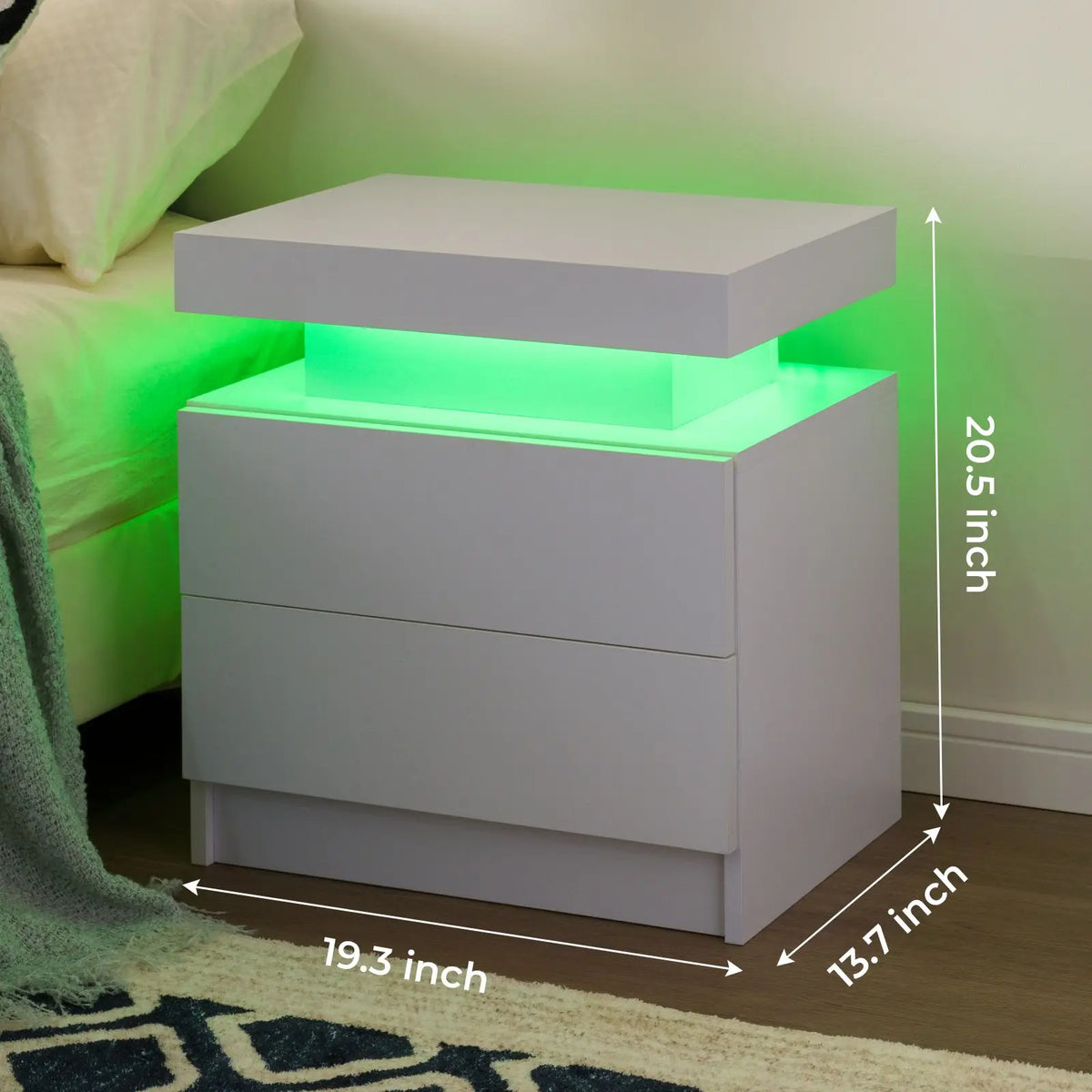 Cubehom LED Nightstand Set With Two Drawers and Bedside Lighting