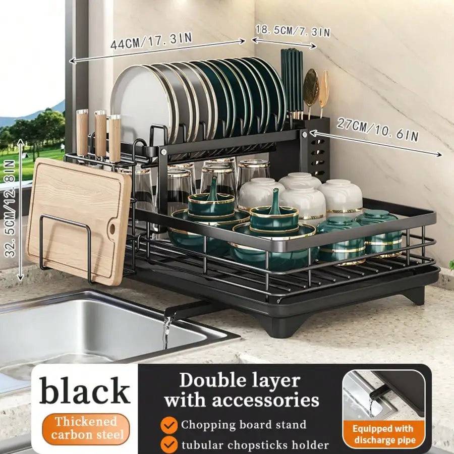 2size 2style storage rack can select for kitchen use This Double Large Metal Carbon Steel Cutlery Rack Is Perfect For Kitchen Countertops. It's Space-Saving And Durable, Featuring Knife, Fork, And Cup Holders, As Well As A Dr