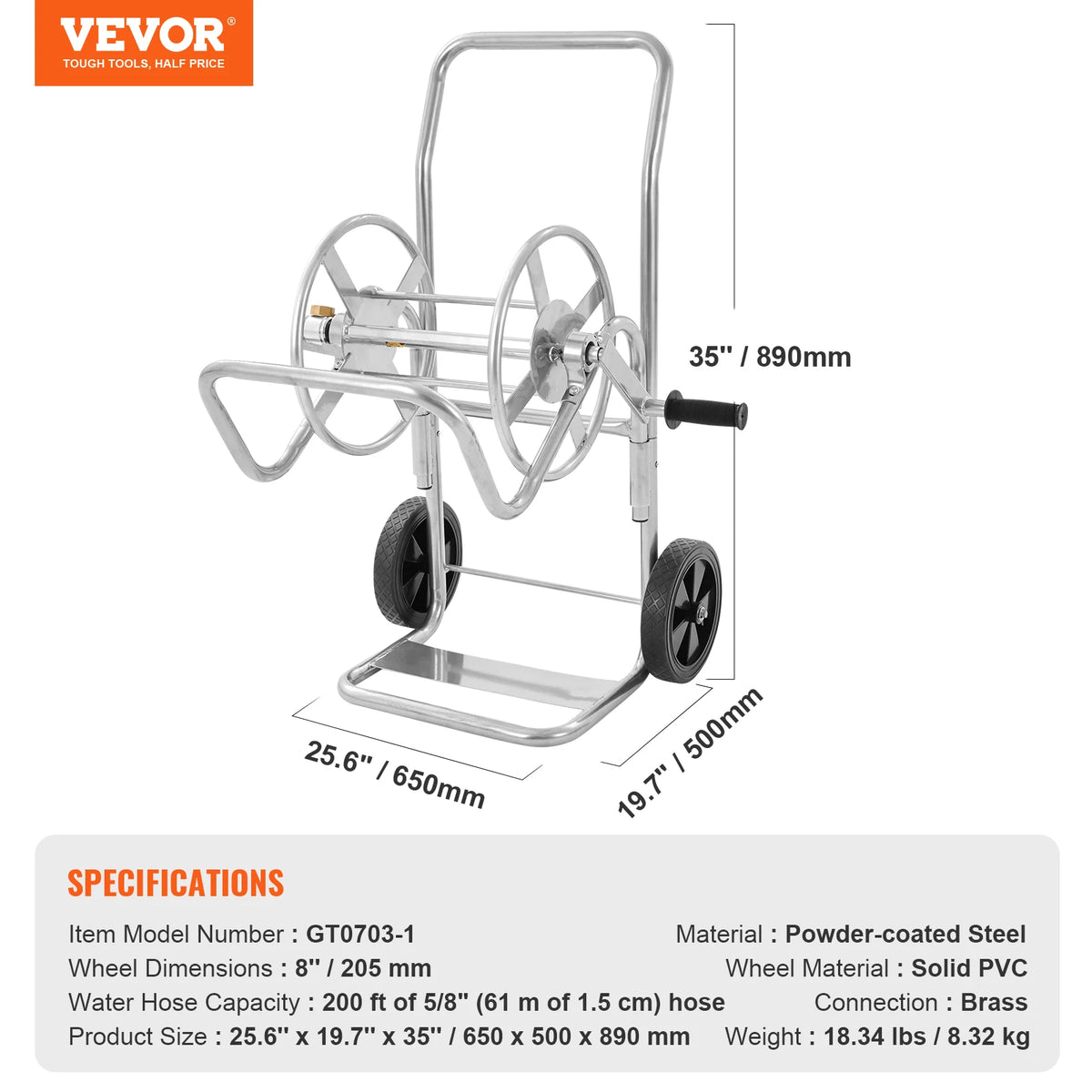 SucceBuy Heavy Duty Steel Garden Hose Reel Cart Brass Fittings