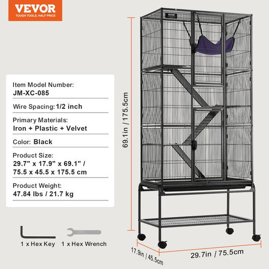 SucceBuy Rolling Metal Small Animal Cage With Removable Trays