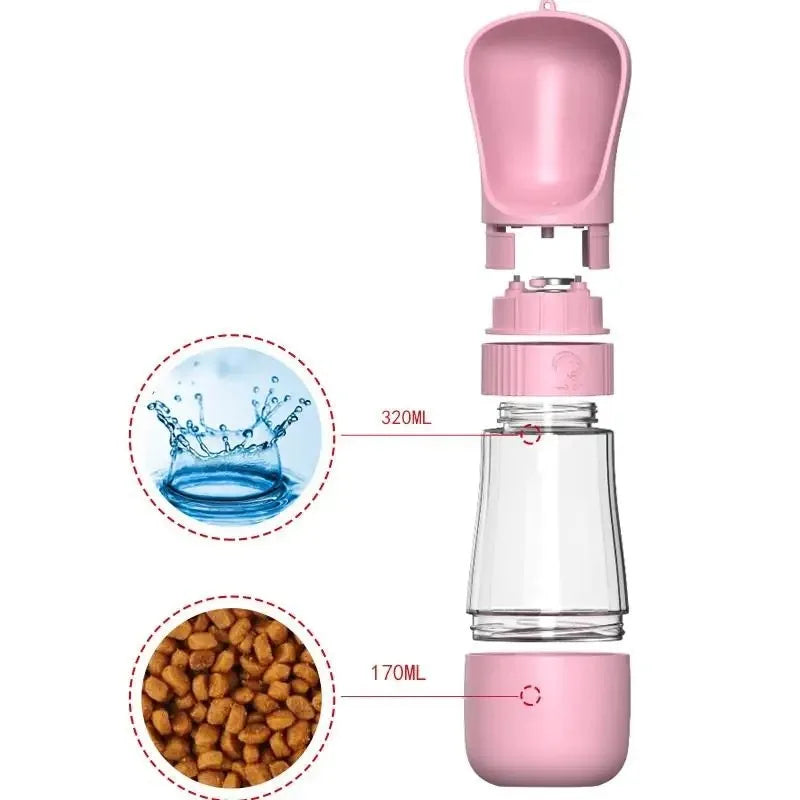 Portable Dog Water Bottle With Food Container For Travel