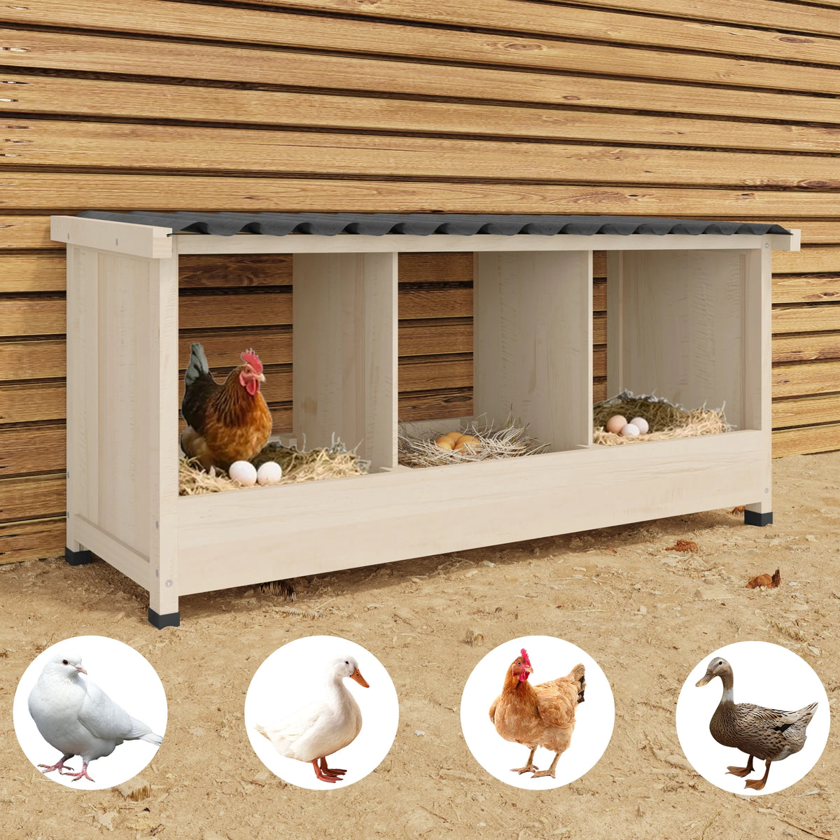 Wooden Chicken Nesting Box With Waterproof PVC Roof For Coops