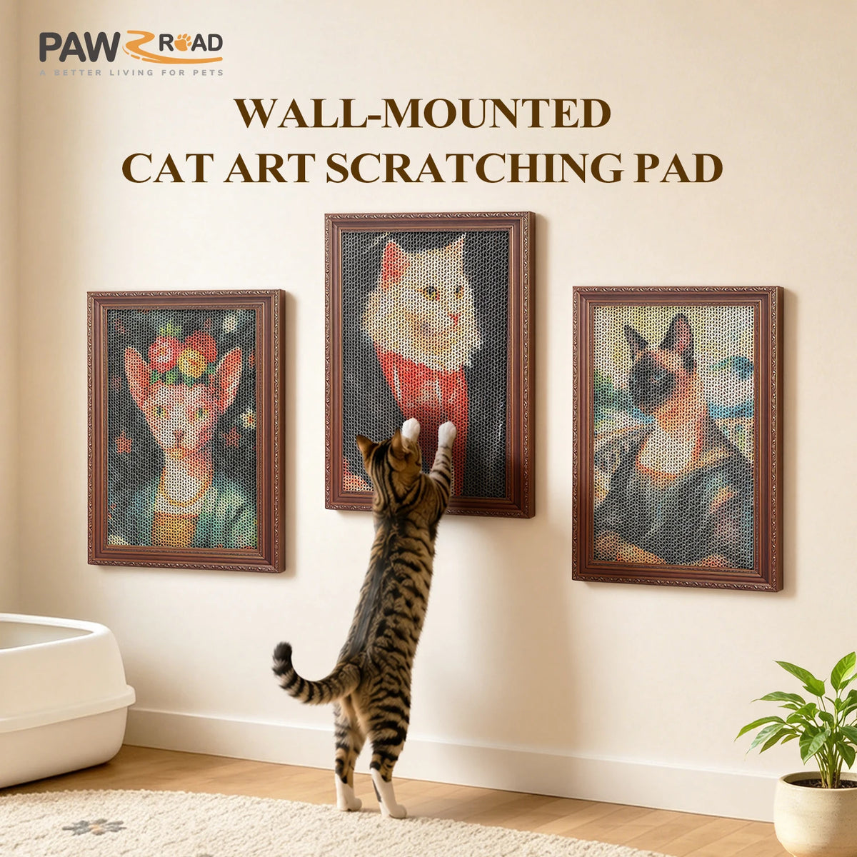 PAWZ Road 3 Pack Cardboard Cat Wall Scratcher Board