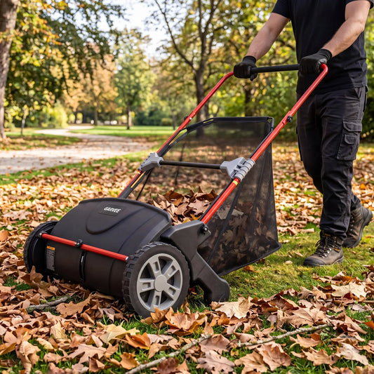 HiMiss Manual Push Lawn Leaf Sweeper For Yard Cleanup