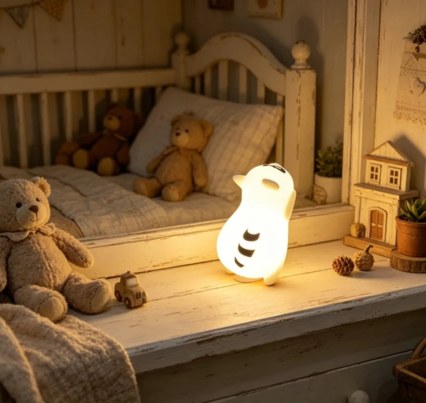 Portable Silicone Raccoon Rechargeable Night Lamp With Three Dimmable Modes