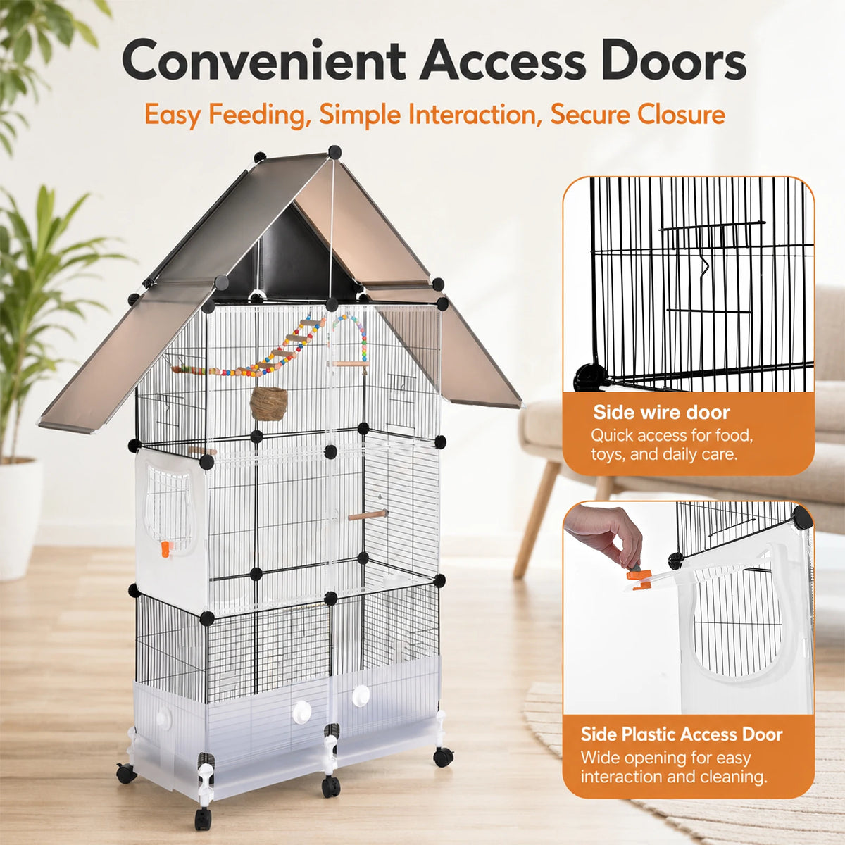 Large Bird Cage With Acrylic Door, Perches, Tray And Casters